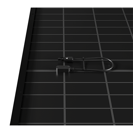 Backside view of Solavita solar panel with integrated microinverter and cable connector