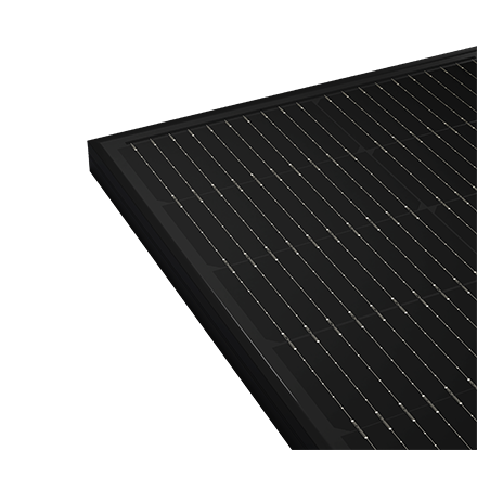 Corner detail of Solavita full-black solar panel with precise cell alignment and matte finish